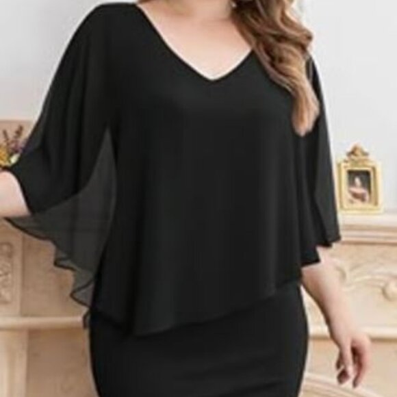 Chiffon Dress Pencil Dress with Capelet, Size 4XL - Picture 4 of 5